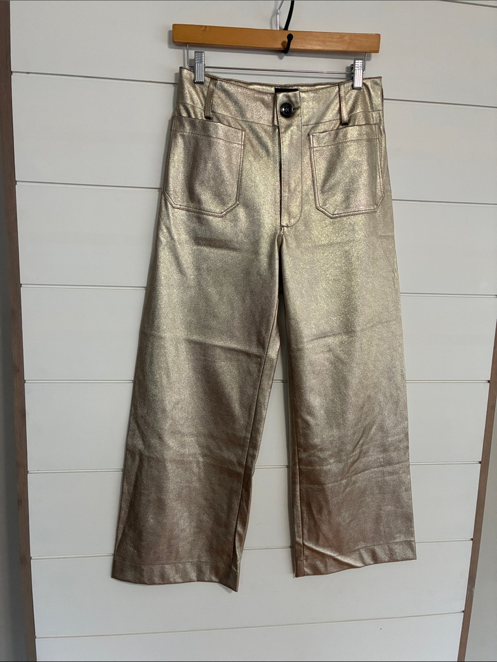 Maeve by Anthropologie The Colette Crop Wide Leg Gold Metallic Pant Sz 27 - Picture 8 of 11